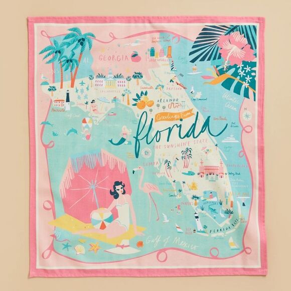 NWT – Spartina 449 Pink Florida Map Dish Towel, Style #476598, 100% Cotton - Picture 1 of 9